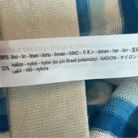 Zara blue ivory white striped linen knit semi sheer pull on flare pants Sz S NWT - Picture 6 of 12